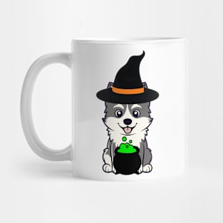 Funny Husky Dog is wearing a witch costume Mug